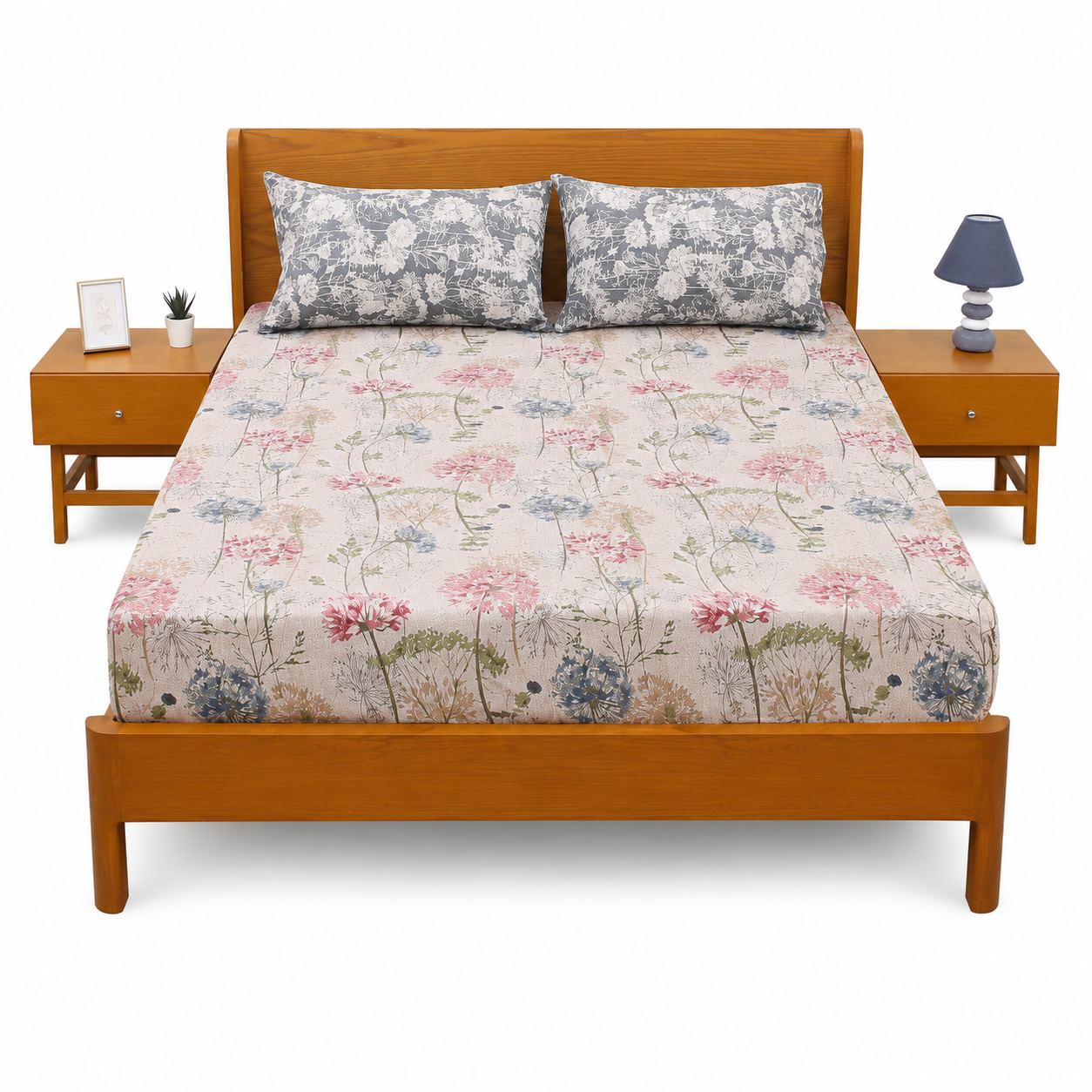 Luxe Garden Double Bed Sheet Set | Premium Floral Printed Bedding | 94x98 Inches - Habitt