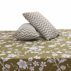 Mustard Green Double Bed Sheet Set | Elegant Floral Printed Bedding | 94x98 Inches - Habitt
