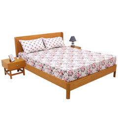 Pink Blossom Double Bed Sheet Set | Elegant Rose Floral Printed Bedding | 94x98 Inches - Habitt