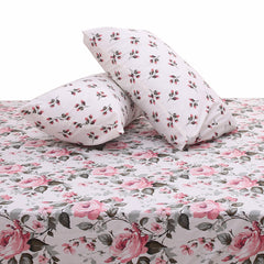 Pink Blossom Double Bed Sheet Set | Elegant Rose Floral Printed Bedding | 94x98 Inches - Habitt