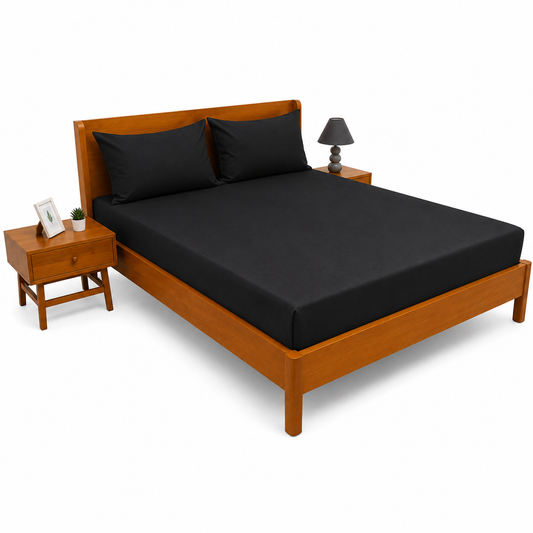Black Dyed Double Bed Sheet 96x102" | Plain Double Bedsheet