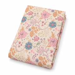 Beige Floral Double Bed Sheet 96 × 102 Inch Cotton | Pink Flower & Leaf Print Bed Sheet for Double Bed | Soft Cotton Bedsheet