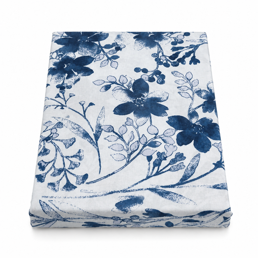 Blue Floral Double Bed Sheet 96 × 102 Inch Cotton | White & Blue Flower Print Bed Sheet for Double Bed | Soft Cotton Bedsheet