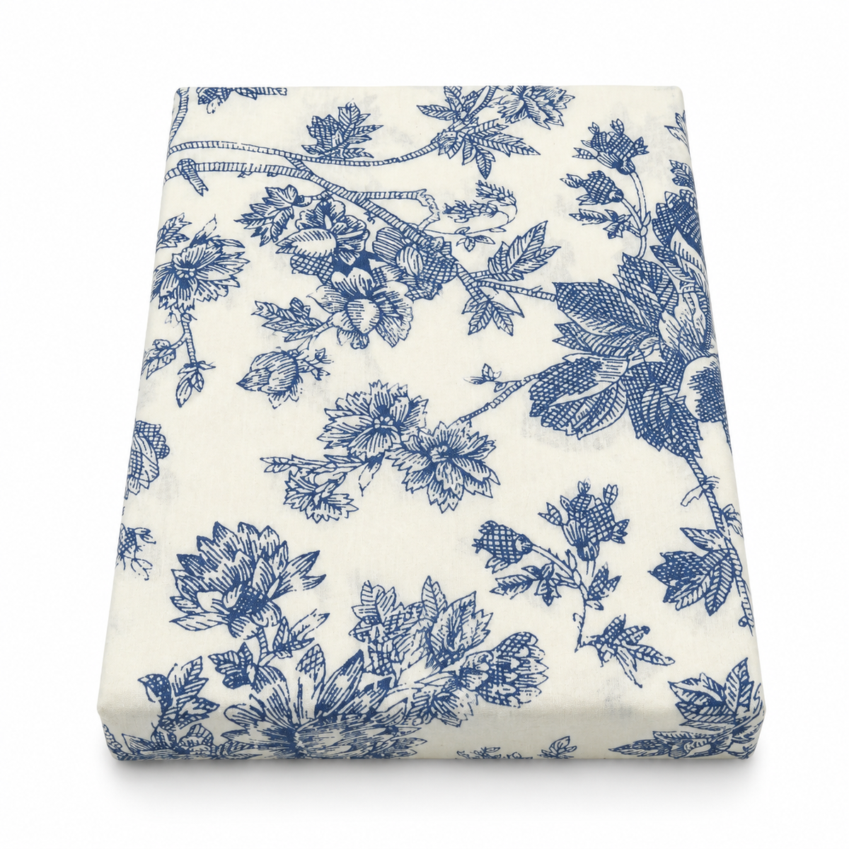 Blue Floral Double Bed Sheet 96 × 102 Inch Percale | White & Blue Flower Pattern Bed Sheet for Double Bed | Soft Percale Bedsheet