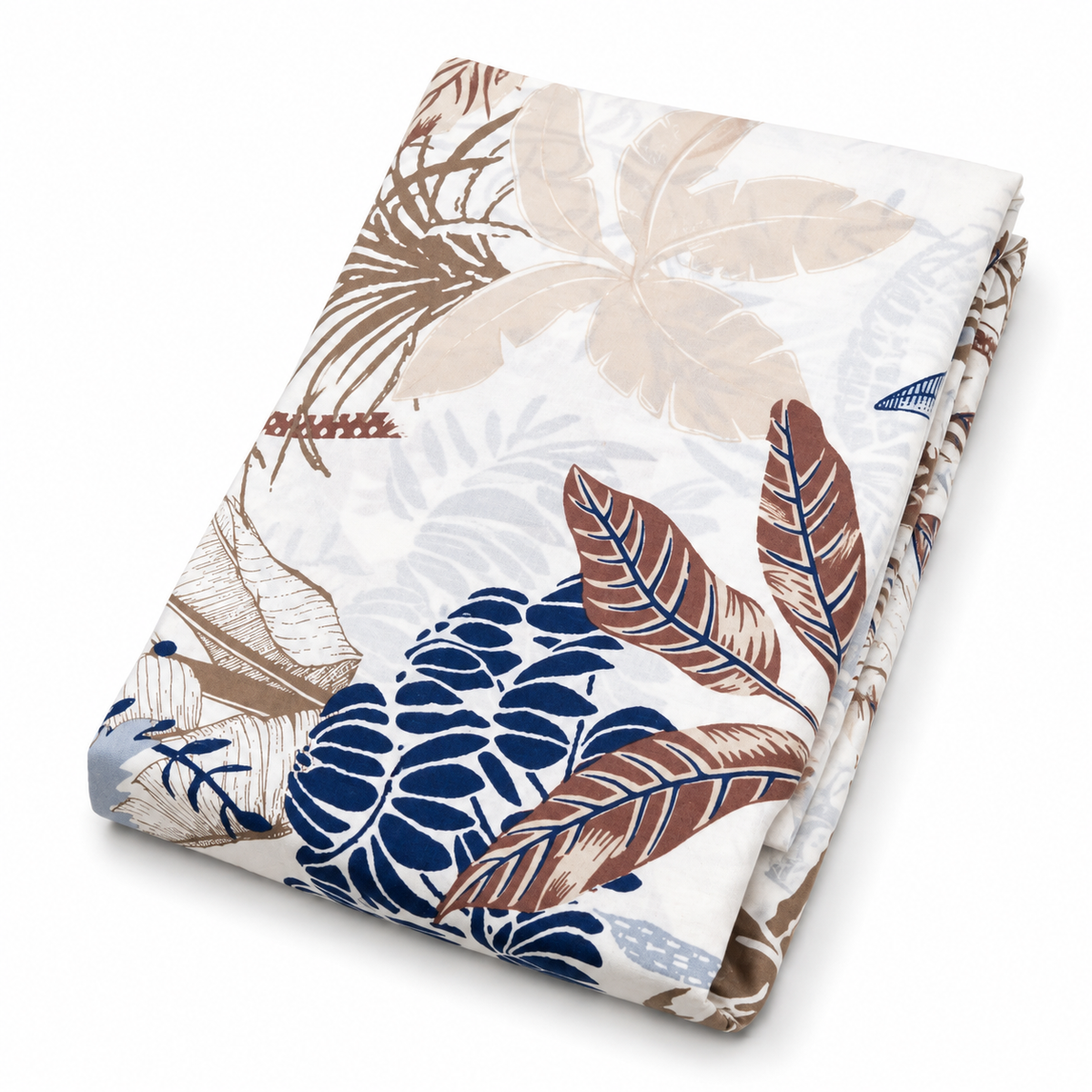 Tropical Leaf Double Bed Sheet 96 × 102 Inch Cotton | Beige, Brown & Blue Botanical Print Bed Sheet for Double Bed | Soft Cotton Bedsheet