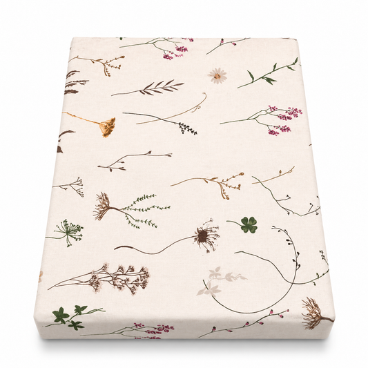 Botanical Floral Double Bed Sheet 96 × 102 Inch Cotton | Beige Wildflower & Leaf Print Bed Sheet for Double Bed | Soft Cotton Bedsheet