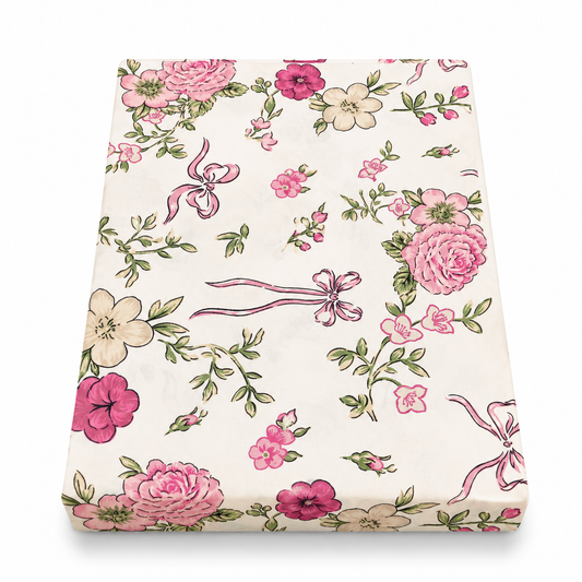 Pink Floral Double Bed Sheet 96 × 102 Inch Cotton | Garden Rose & Bow Print Bed Sheet for Double Bed | Soft Cotton Bedsheet