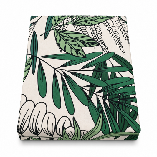 Green Double Bedding  Cotton/Satin – Botanical Leaf Printed Double Bed Bedding Set