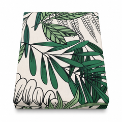 Green Double Bedding  Cotton/Satin – Botanical Leaf Printed Double Bed Bedding Set