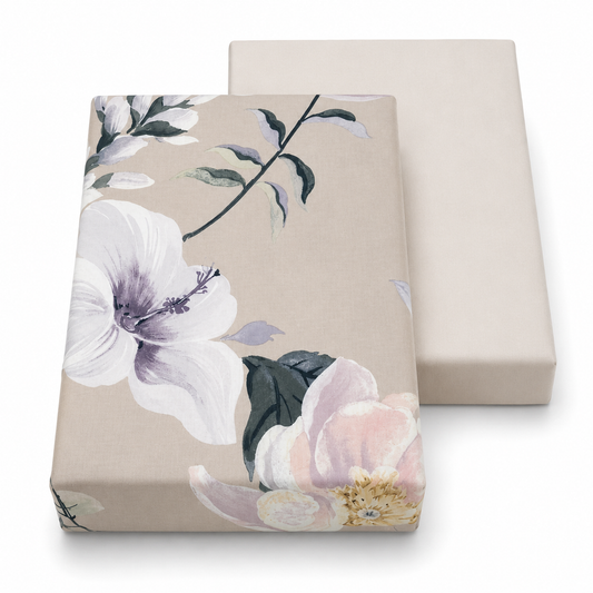 Grey Double Bedding Satin – Elegant Floral Printed Double Bed Bedding for Modern Bedroom Décor