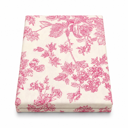Pink Floral Double Bed Sheet 96 × 102 Inch Percale | Pink Leaf & Flower Print Bed Sheet for Double Bed | Soft Percale Bedsheet