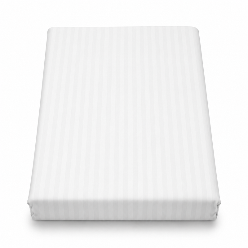 Thin White Stripes Dyed Double Bed Sheet 96x102" Satin – Elegant White Striped Double Bedding Sheet