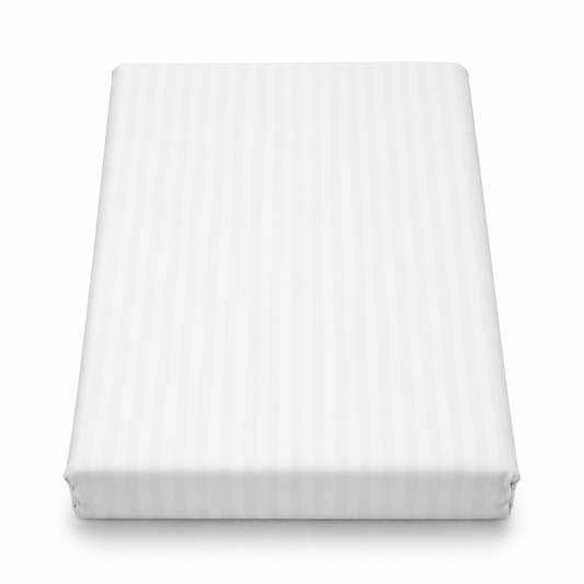 Thin White Stripes Dyed Double Bed Sheet 96x102" Satin – Elegant White Striped Double Bedding Sheet