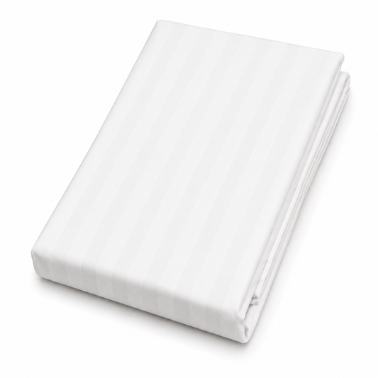 White Satin Stripe Double Bed Sheet 96 × 102 Inch | White Satin Bed Sheet for Double Bed | Elegant Stripe Satin Bedsheet
