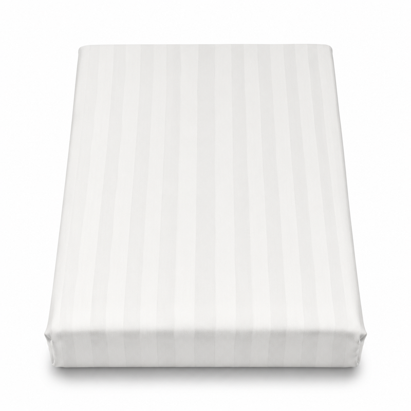 White Satin Stripe Double Bed Sheet 96 × 102 Inch | White Satin Bed Sheet for Double Bed | Elegant Stripe Satin Bedsheet