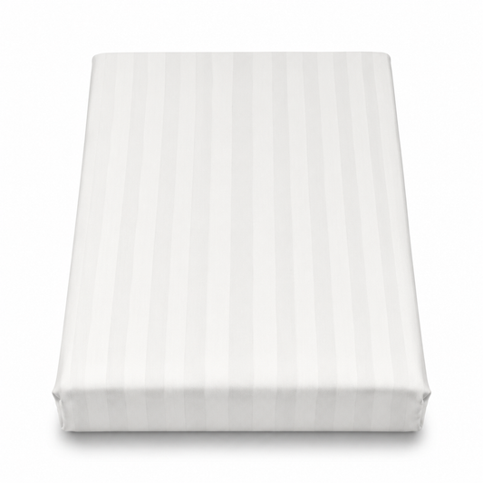 White Satin Stripe Double Bed Sheet 96 × 102 Inch | White Satin Bed Sheet for Double Bed | Elegant Stripe Satin Bedsheet