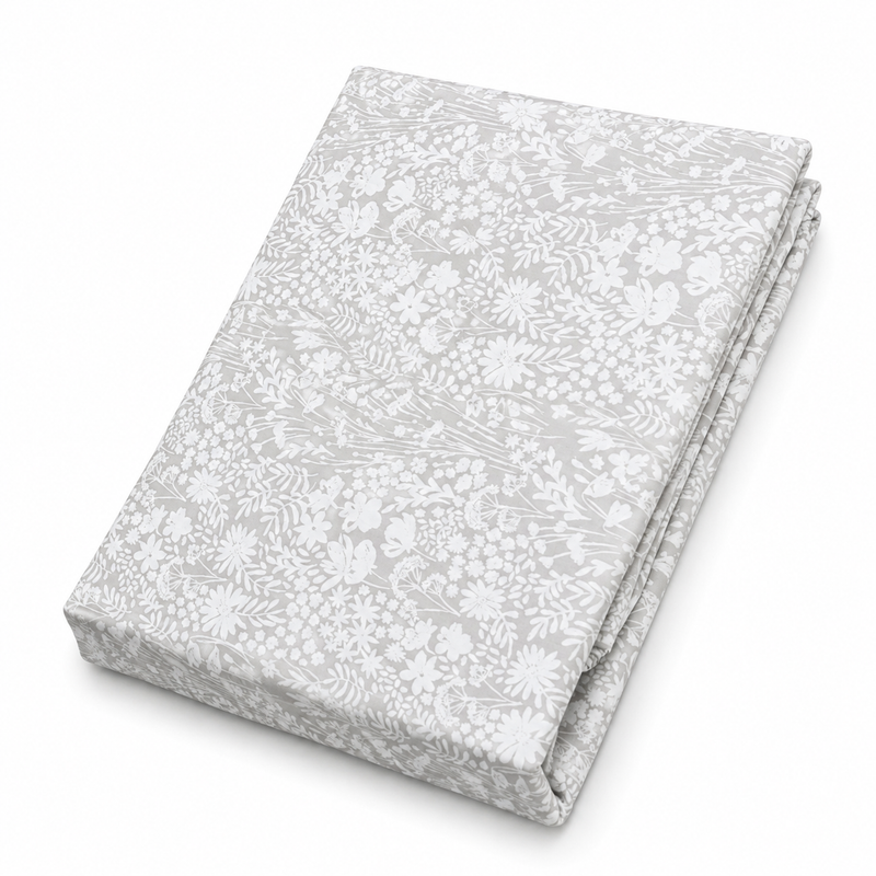 White Floral Double Bed Sheet 96 × 102 Inch Cotton | White Flower & Leaf Print Bed Sheet for Double Bed | Soft Cotton Bedsheet