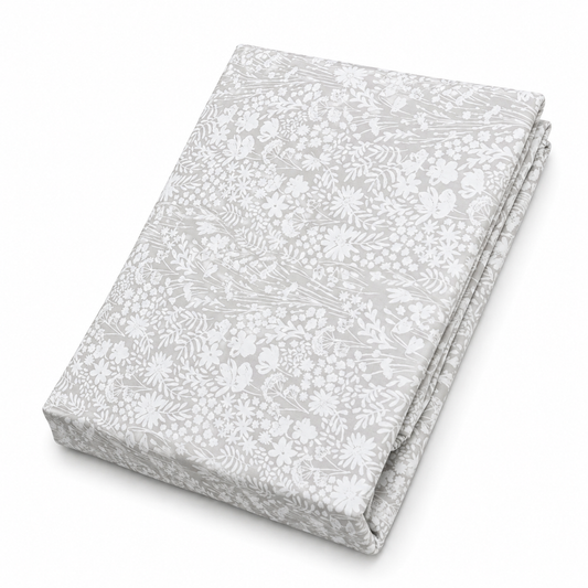 White Floral Double Bed Sheet 96 × 102 Inch Cotton | White Flower & Leaf Print Bed Sheet for Double Bed | Soft Cotton Bedsheet