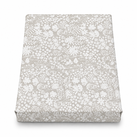 White Floral Double Bed Sheet 96 × 102 Inch Cotton | White Flower & Leaf Print Bed Sheet for Double Bed | Soft Cotton Bedsheet