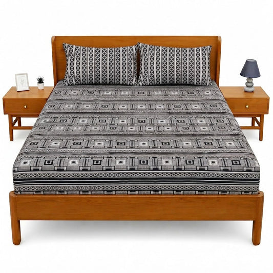 Double Bed Sheet – Black Geometric Print