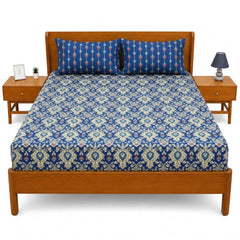 Navy Ikat Double Bed Sheet 94 × 98 Inch | Stylish Printed Bed Sheet for Bedroom