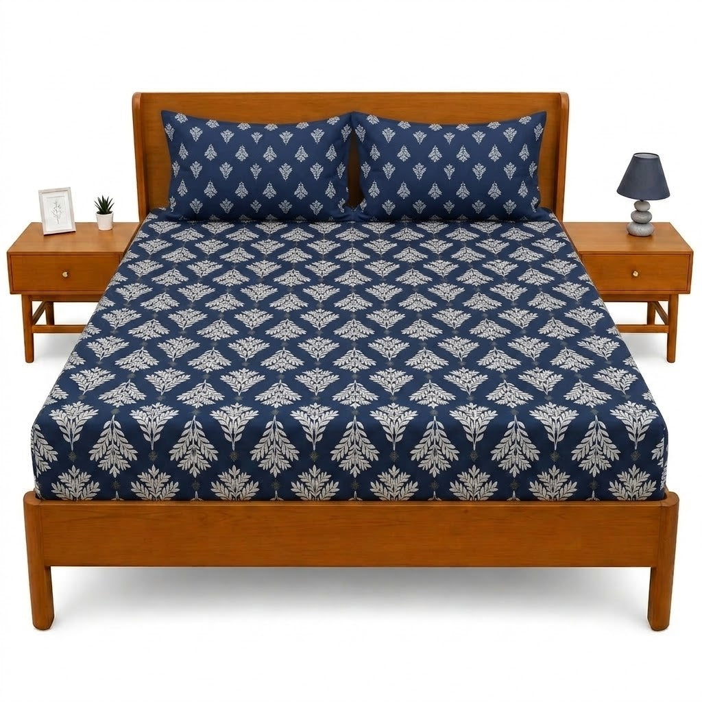 Navy Maritime Double Bed Sheet 94 × 98 Inch | Stylish Printed Bed Sheet for Bedroom