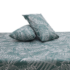 Emerald Leaf Double Bed Sheet (96x102) with 2 Pillow Covers – 100% Cotton Botanical Line Art Print