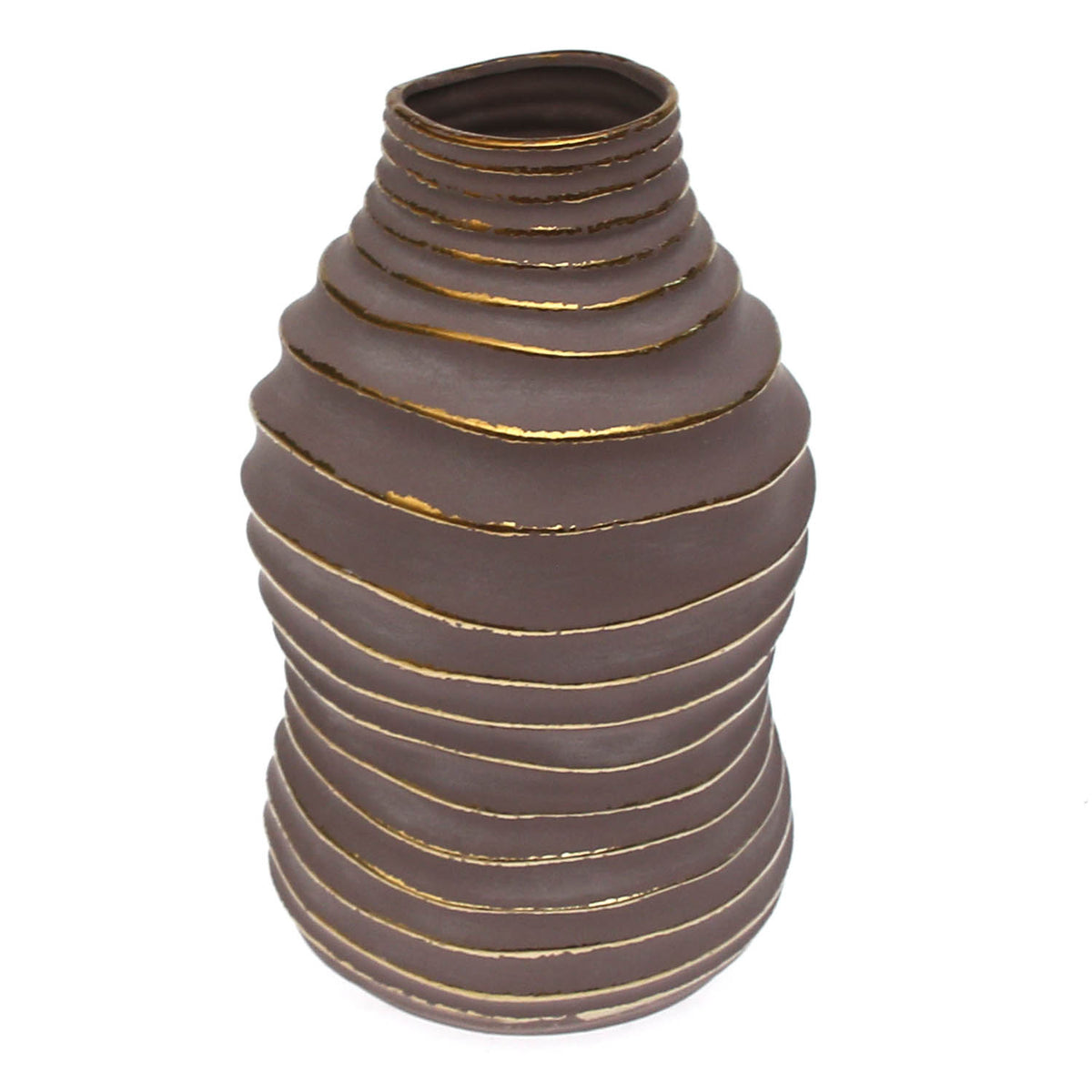 Grey & Gold Circle Vase XL – Textured Decorative Statement Piece