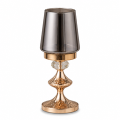 Golden Candle Holder Medium with Smoky Glass – Decorative Table Candle Stand