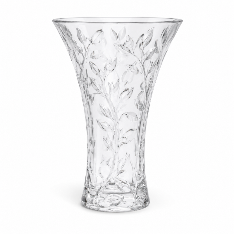 Laurus Large Vase – Elegant Clear Leaf Pattern Decorative Vase for Flowers, Tabletop, Living Room & Home Décor