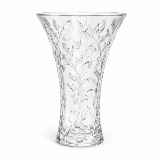 Laurus Large Vase – Elegant Clear Leaf Pattern Decorative Vase for Flowers, Tabletop, Living Room & Home Décor