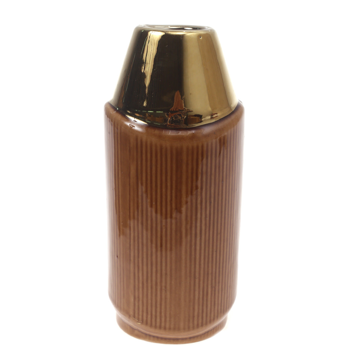 Ceramic Vase Brown S Gold & Brown 3.42 X 3.42 X 7.5 Inch TYX-017