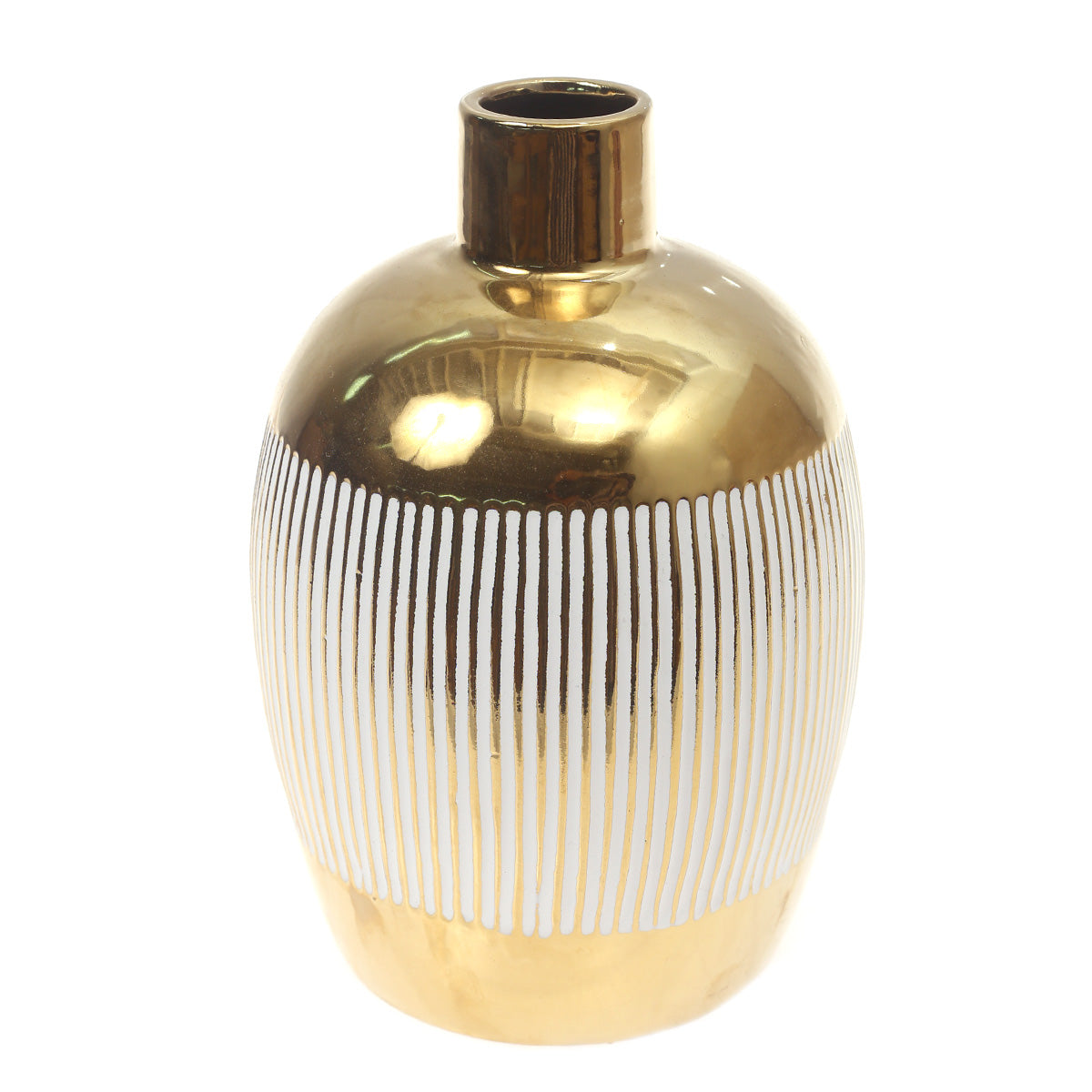 Ceramic Vase L Gold & White 7 X 7 X 10 Inch TYX-040