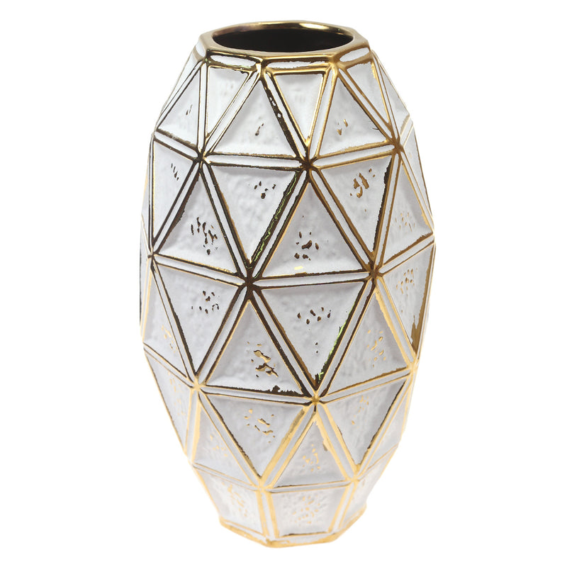 Ceramic Vase L Gold & White 7.17 X 7.17 X 12.5 Inch TYX-001 - Habitt