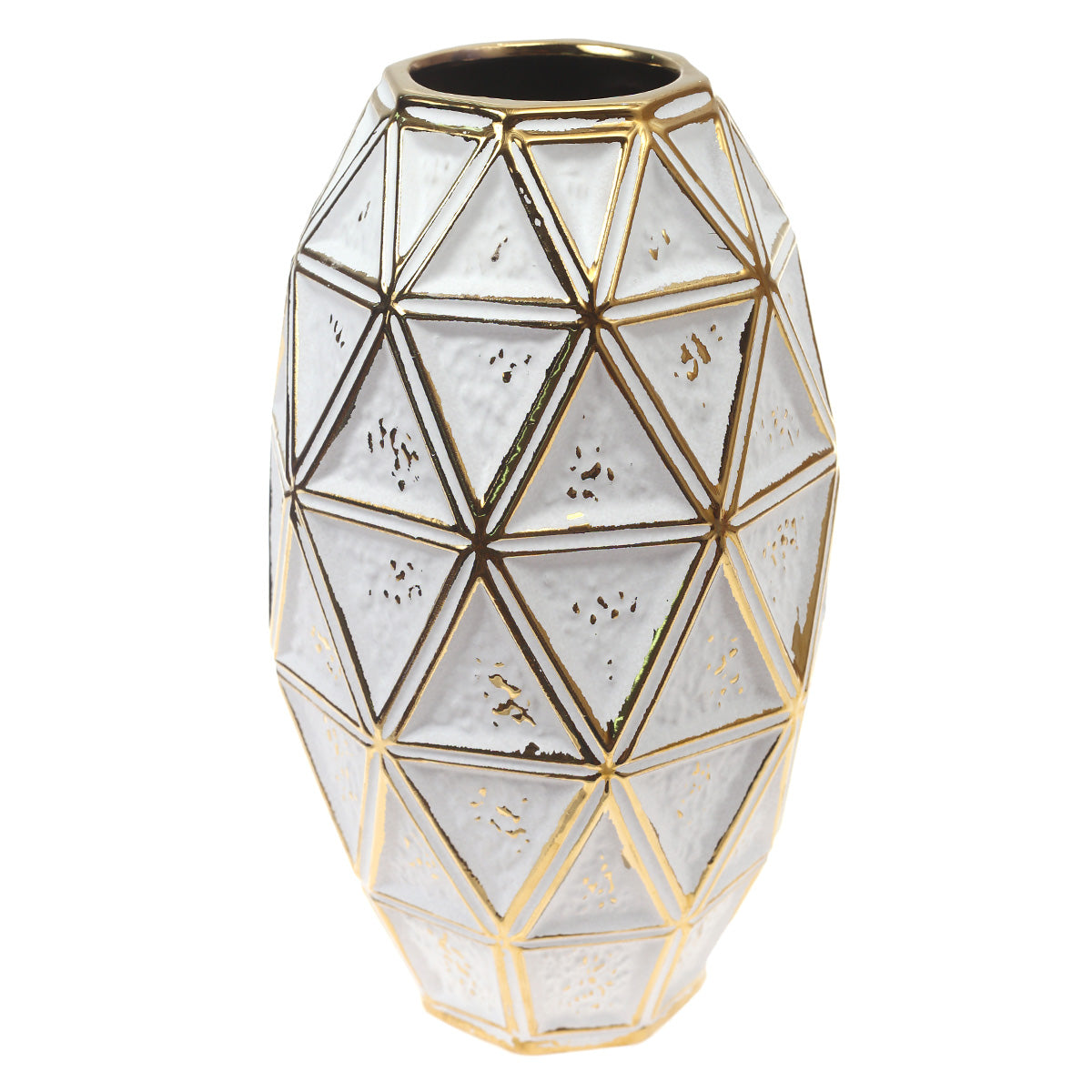 Ceramic Vase L Gold & White 7.17 X 7.17 X 12.5 Inch TYX-001