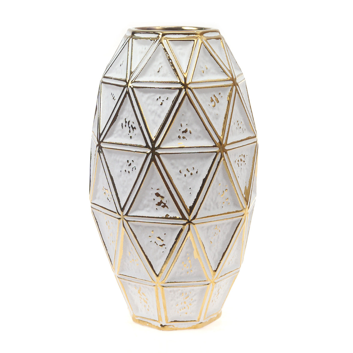 Ceramic Vase L Gold & White 7.17 X 7.17 X 12.5 Inch TYX-001