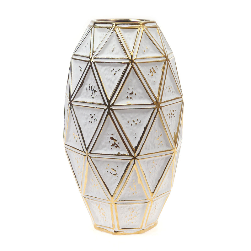 Ceramic Vase L Gold & White 7.17 X 7.17 X 12.5 Inch TYX-001 - Habitt