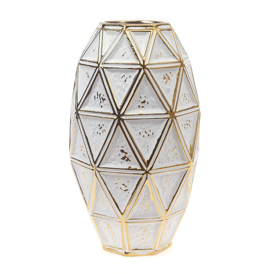 Ceramic Vase L Gold & White 7.17 X 7.17 X 12.5 Inch TYX-001 - Habitt