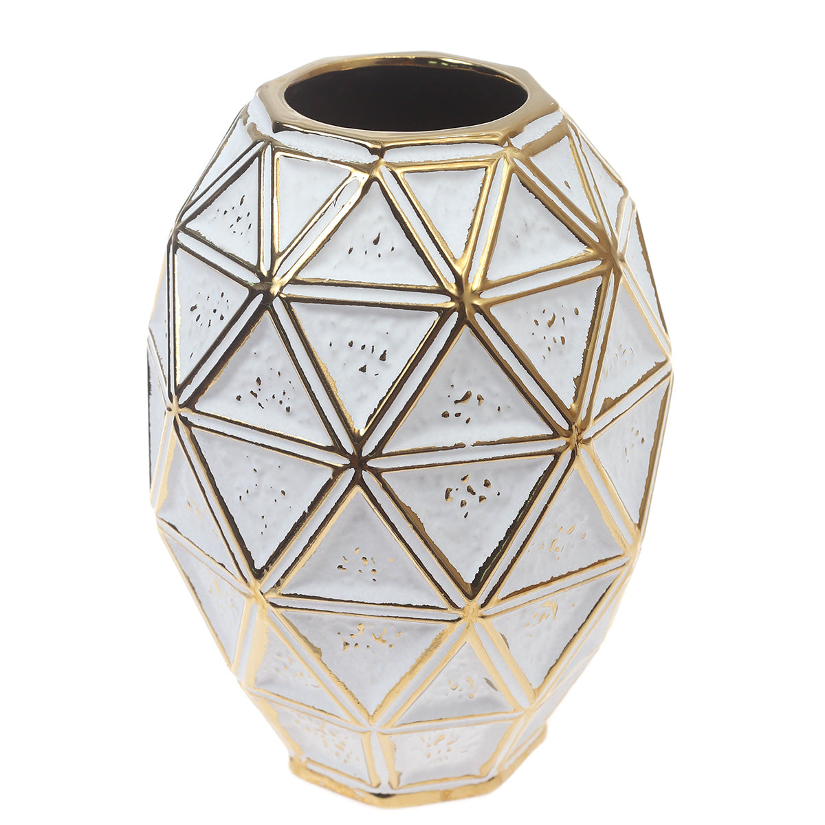 Ceramic Vase M Gold & White 7 X 7 X 9.5 Inch TYX-002