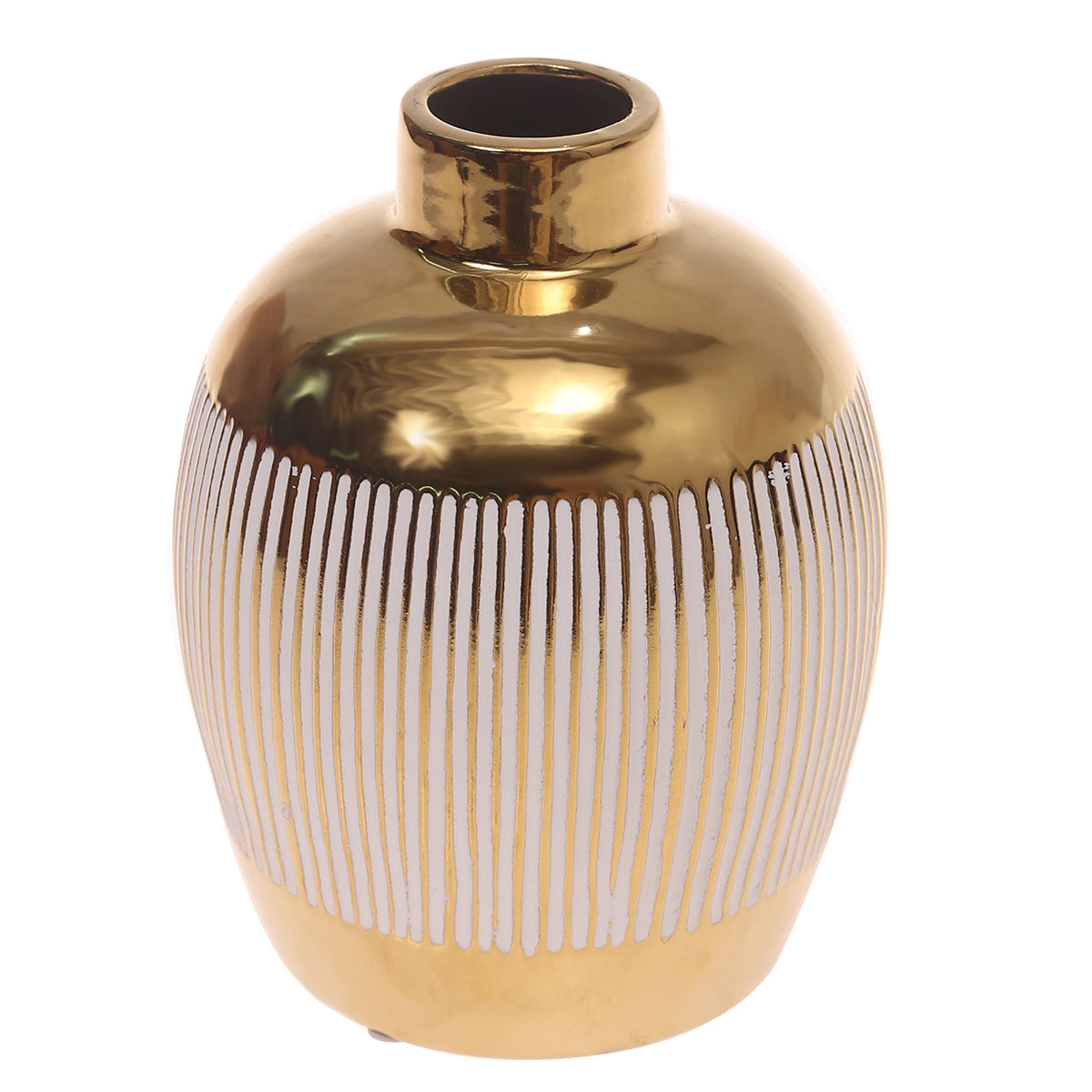 Ceramic Vase S Gold & White 6 X 6 X 8 Inch TYX-041