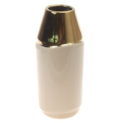 Ceramic Vase creamy L Gold & Off White 4.34 X 4.34 X 10.25 Inch TYX-018