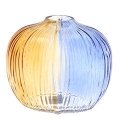 Glass Vase L Blue & Gold 12X4.5X8.5Inch HY-015