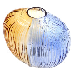 Glass Vase L Blue & Gold 12X4.5X8.5Inch HY-015