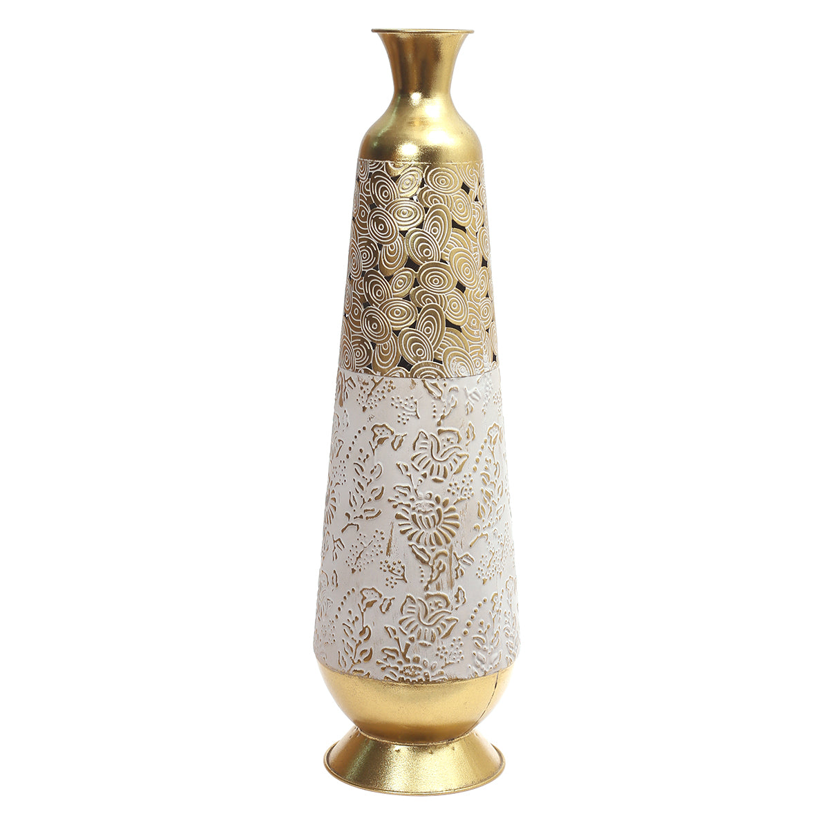 Floor Metal Vase L Gold & White 31 Inch Height Jc-01