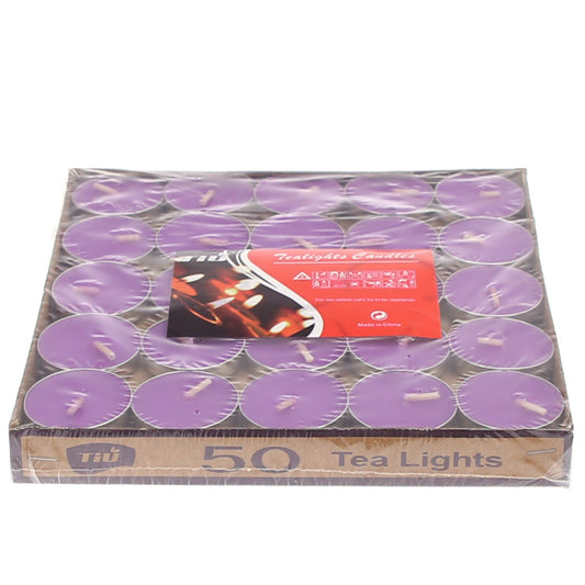 50Pcs T-Light Candle Set Purple 7 X 7 Inch JW-10