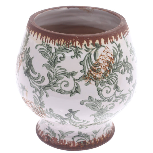 Ceramic Planter Printed White & Green 7.25 X 7.25 X 7.5 Inch TYX027