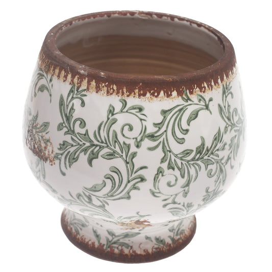 Ceramic Planter Printed White & Green 9.34 X 9.34 X 8 Inch TYX026