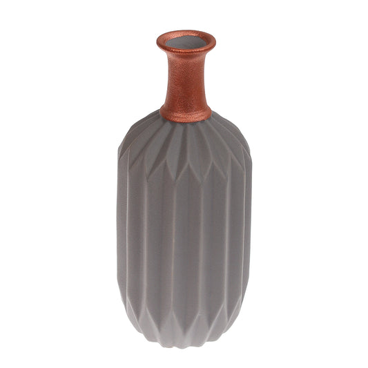 Ceramic Vase Grey & Copper 5.67 X 5.67 X 12.5 Inch