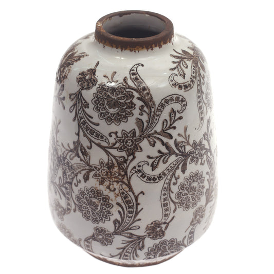 Ceramic Vase Printed White & Brown 6 X 6 X 8 Inch TYX034