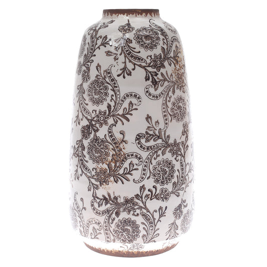 Ceramic Vase Printed White & Brown 7 X 7 X 12 Inch TYX032